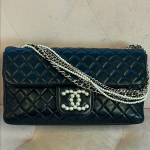 Chanel Westminster Pearl CC Classic Flap Bag Black Quilted Lambskin